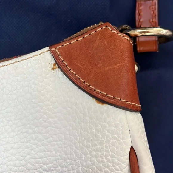 Dooney and Bourke Pebbled Grain Leather Kimberly Handbag White and Cognac - Picture 7 of 15